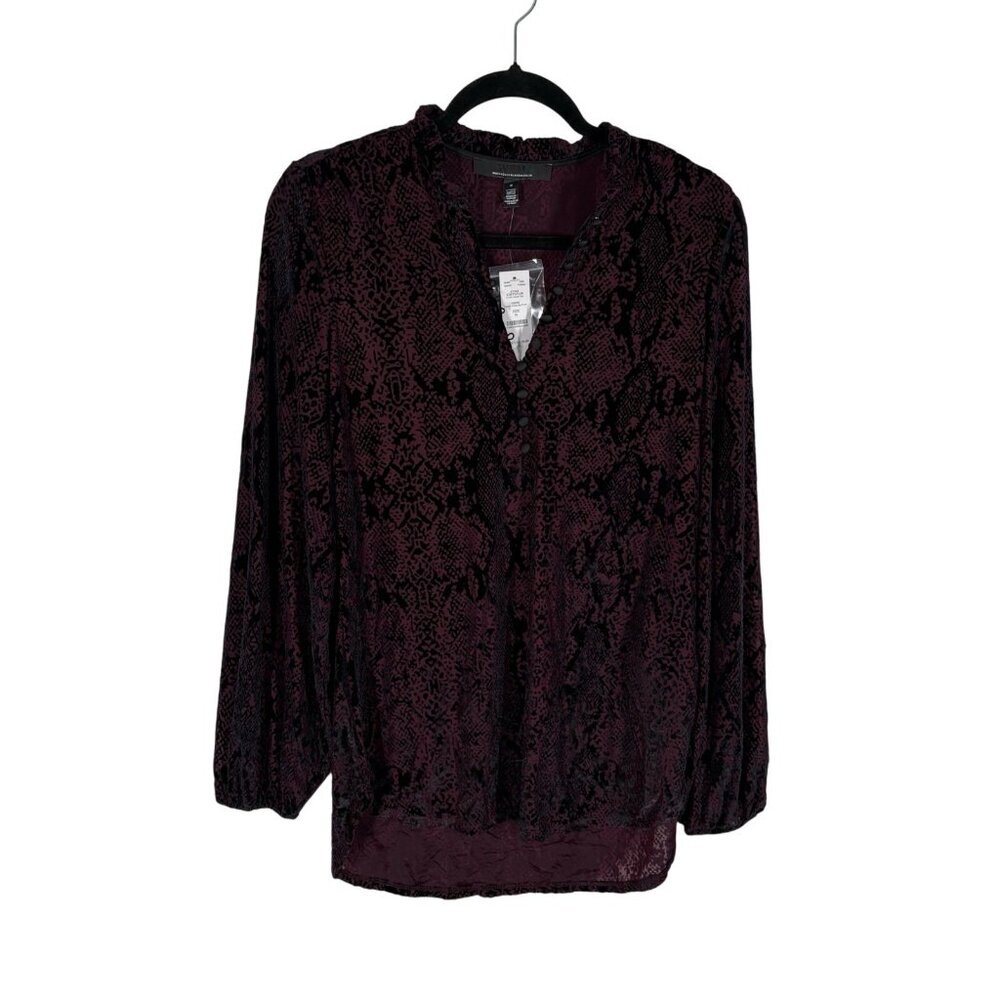 White House Black Market XS Python Scales Long Sleeve Burn Out Velvet Top NWT